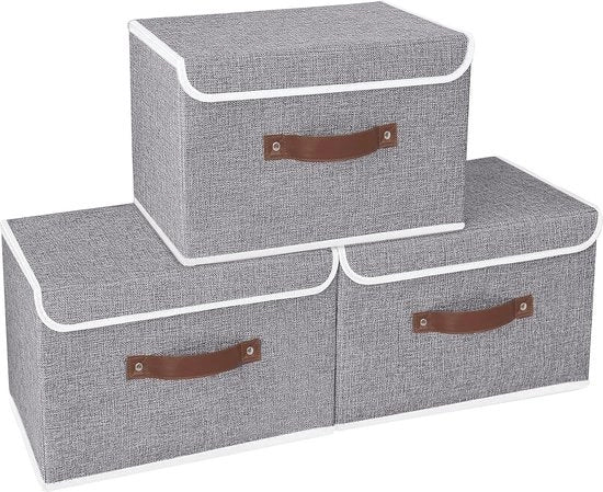 Set di archiviazione da 3 con coperchio - Scatole di tessuto pieghevoli per camera da letto e abbigliamento - Lavabile e duraturo - 38x25x25cm - Grigio