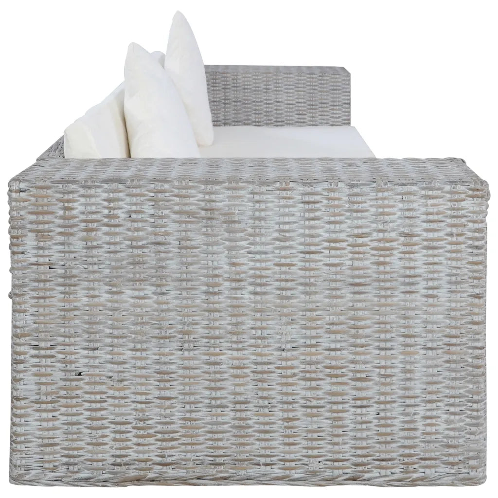 Divano a 3 Posti con Cuscini Grigio in Rattan Naturale 283071