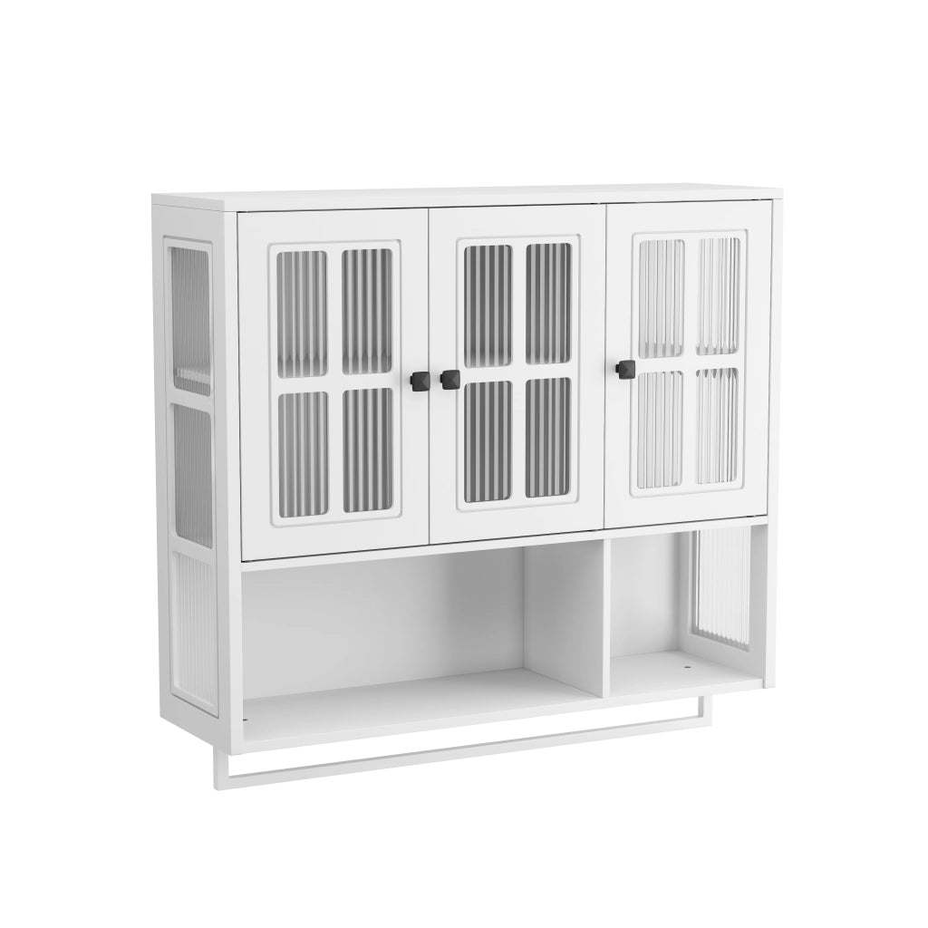 OKWISH Armadietto Bagno Sospeso con 3 Ante, 1 Vano Aperto e Portasciugamani, 88 x 26 x 82.5 cm