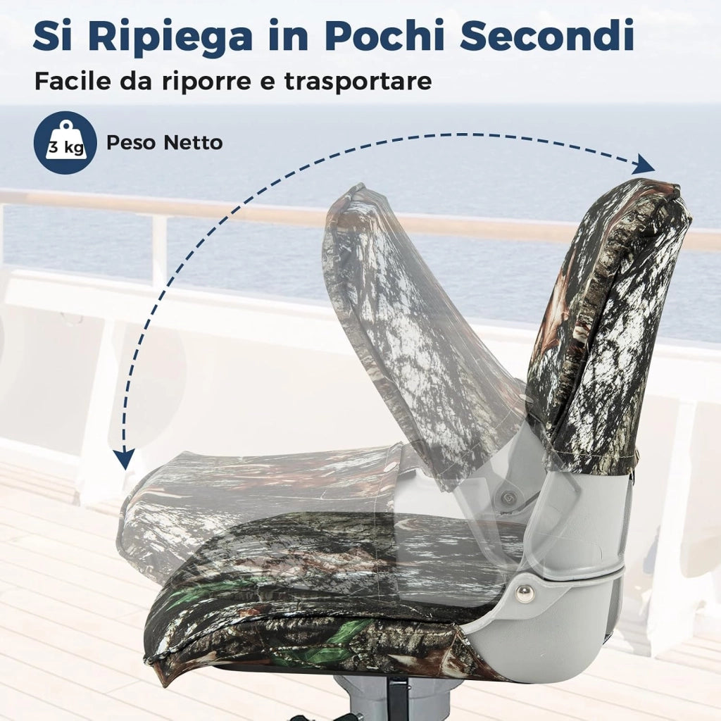 Sedia da Barca Pieghevole, Sedia con Schienale Basso con Cuscini Imbottiti in PVC, Telaio in PP, Bulloni di Fissaggio, Sedia Impermeabile per Barca da Pesca, Barca Turistica, 50 x 50 x 47 cm
