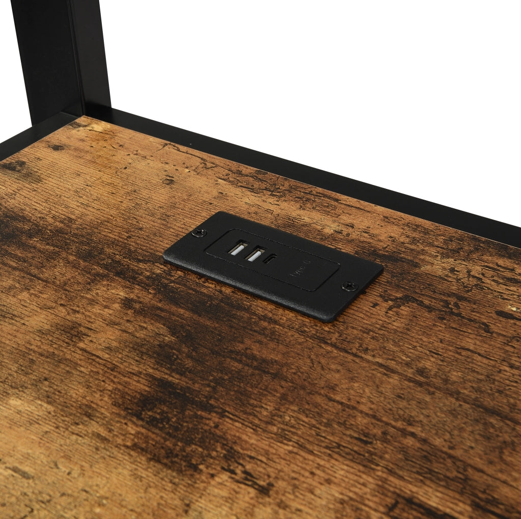 Letto a soppalco 120x200 cm con scala laterale; porta di ricarica e appendiabiti in metallo e MDF nero e noce scuro