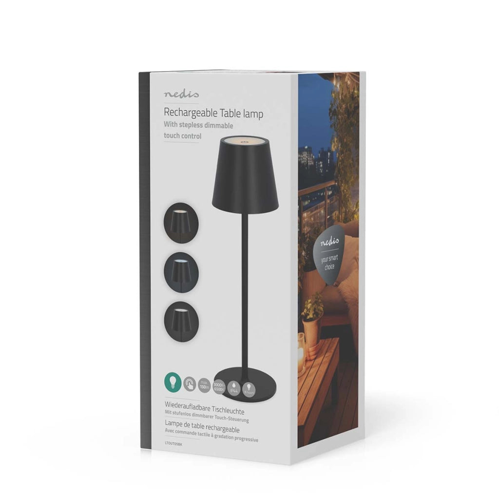 Lampada da tavolo con dimmer tattile 1,8W 150lm 3000-6000K IPX4 Ricaricabile Nero Nedis