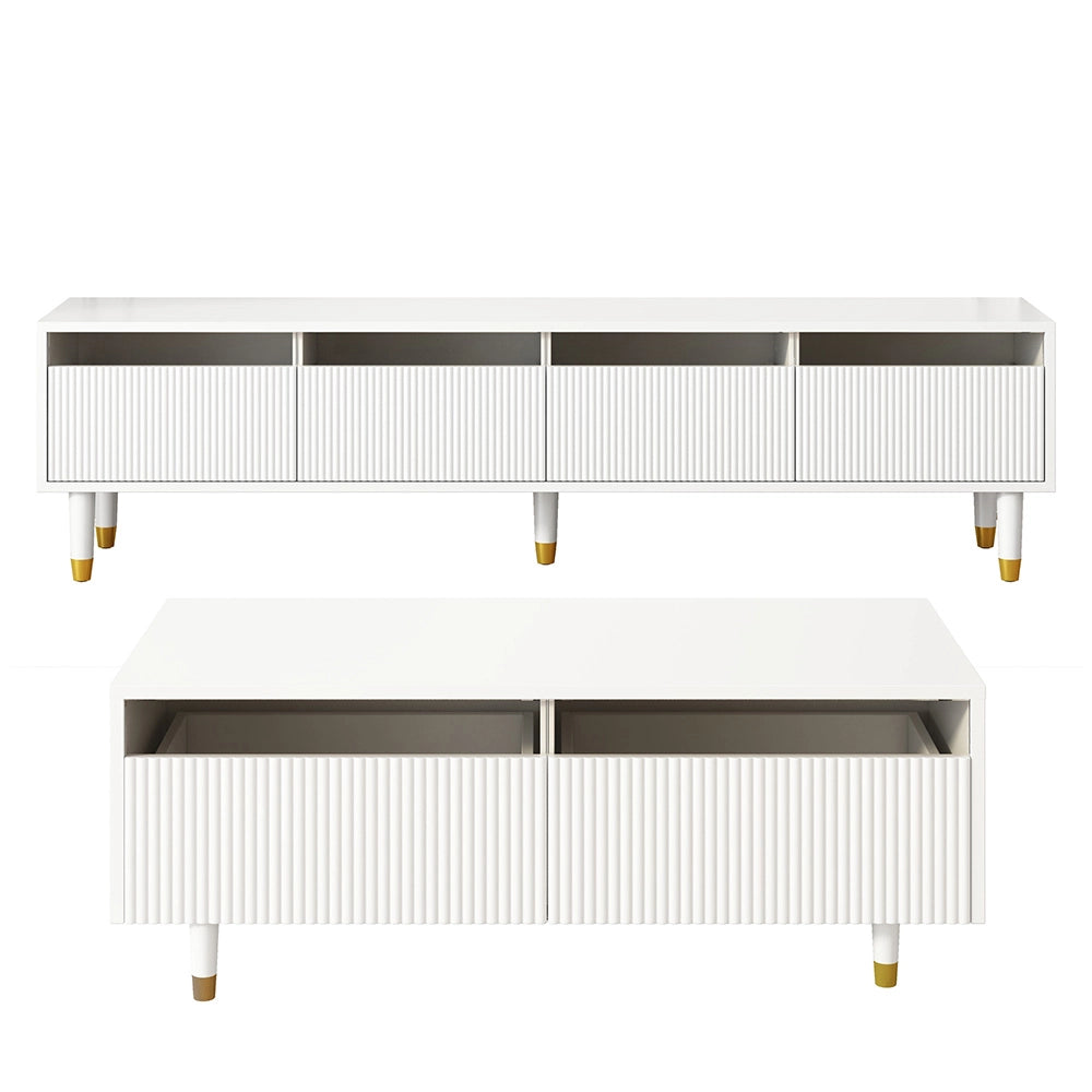 Set TV+tab. LED - Xylo - 4 porte+2 cassetti bianco/dorato con LED