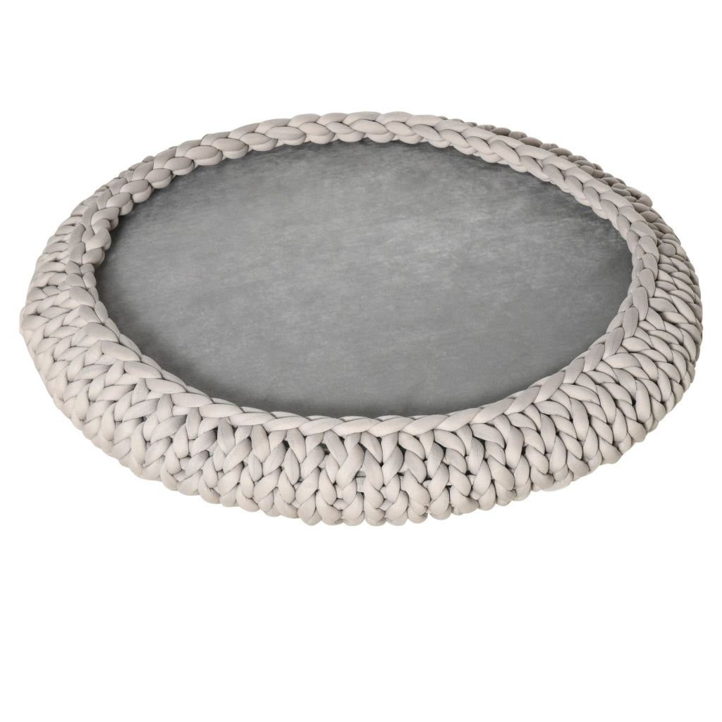 Cuccia per Cani e Gatti Rotonda con Bordi Rialzati e Cuscino, Lettino per Cani Imbottito Effetto Velluto, ¦µ93x15cm, Grigia