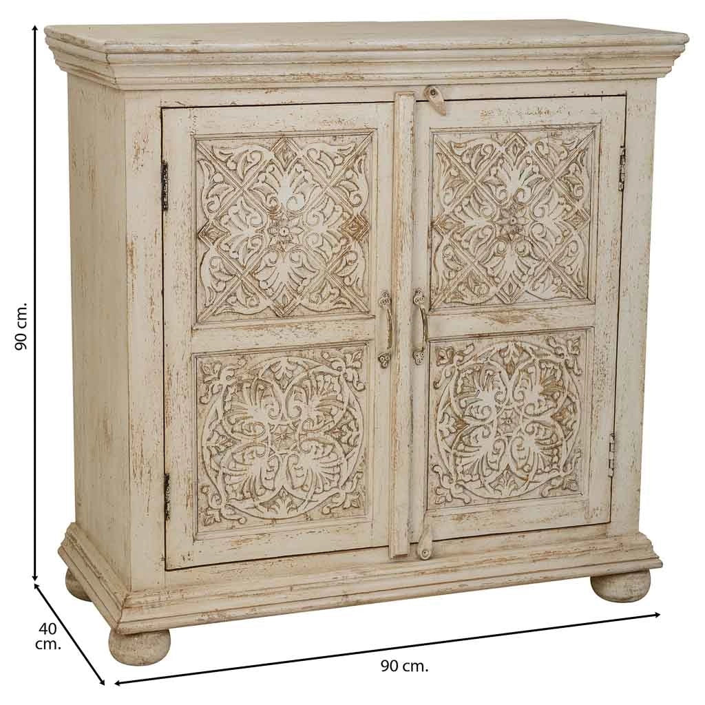Mobile da ingresso in legno intagliato artigianale, 90x40x90h cm
