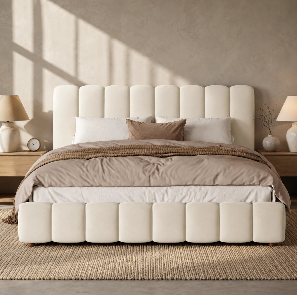 Letto matrimoniale contenitore in velluto beige 160 x 200 cm