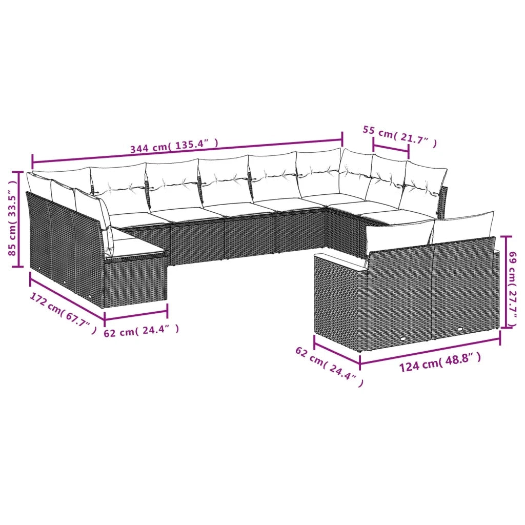 Set Divano da Giardino 13 pz con Cuscini Beige Misto Polyrattan 3226451