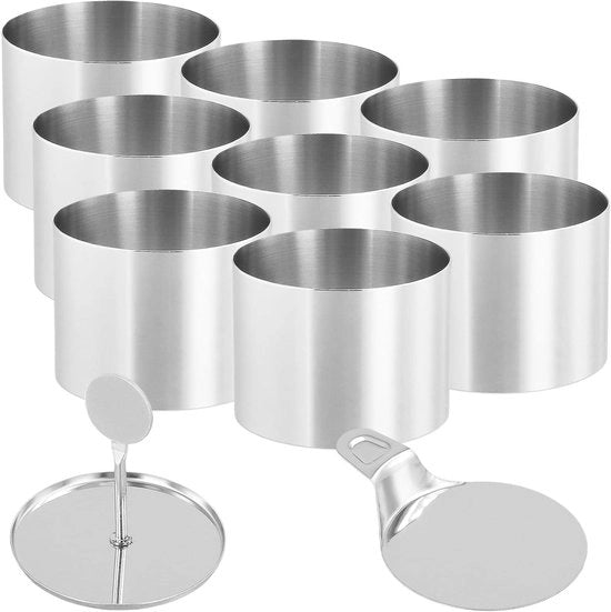 Set di 10 cakerigne in acciaio inox con utensile per cotta e spatola, 7,5 x 5,5 cm - Cakerigne per cheesecake, torte, dessert, kookeieren