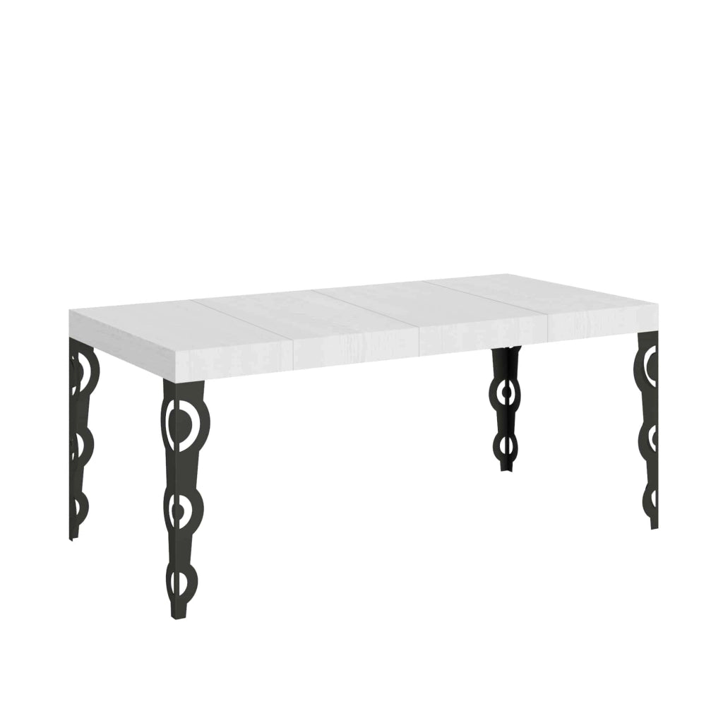 Tavolo allungabile 90x90/246 cm Karamay Premium Bianco Frassino telaio Antracite