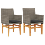 Sedie Giardino con Cuscini 2 pz | Sedie da Esterno Grigie Polyrattan Legno Massello