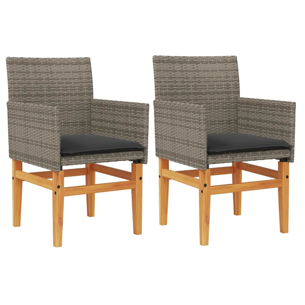 Sedie Giardino con Cuscini 2 pz | Sedie da Esterno Grigie Polyrattan Legno Massello