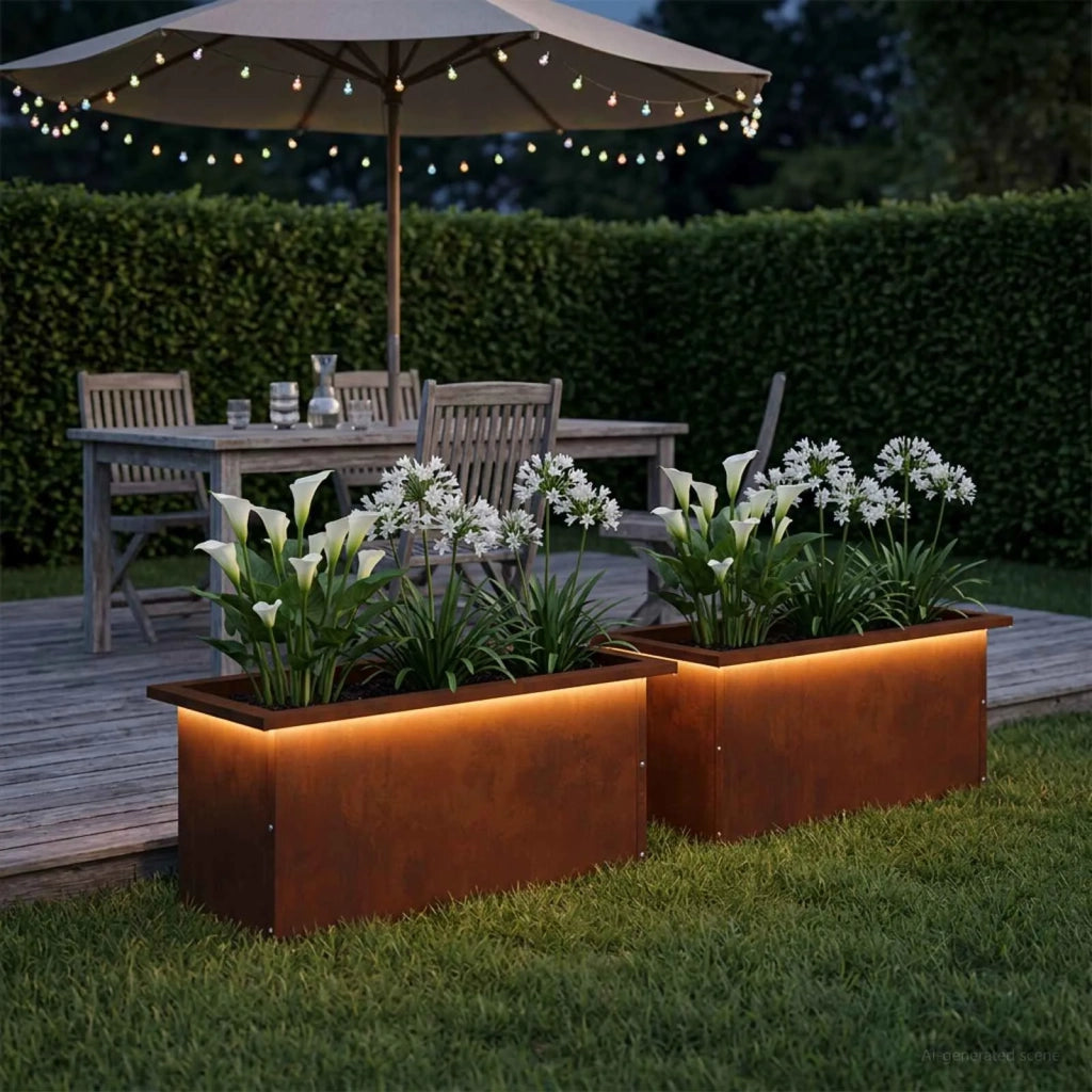 Fioriera da giardino con LED 2 pz Ruggine 30 x 60 x 30 cm 8008097