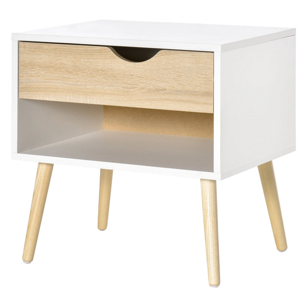 Comodino con cassetto ¨C zephmum ¨C bianco e legno 50x39x51 cm