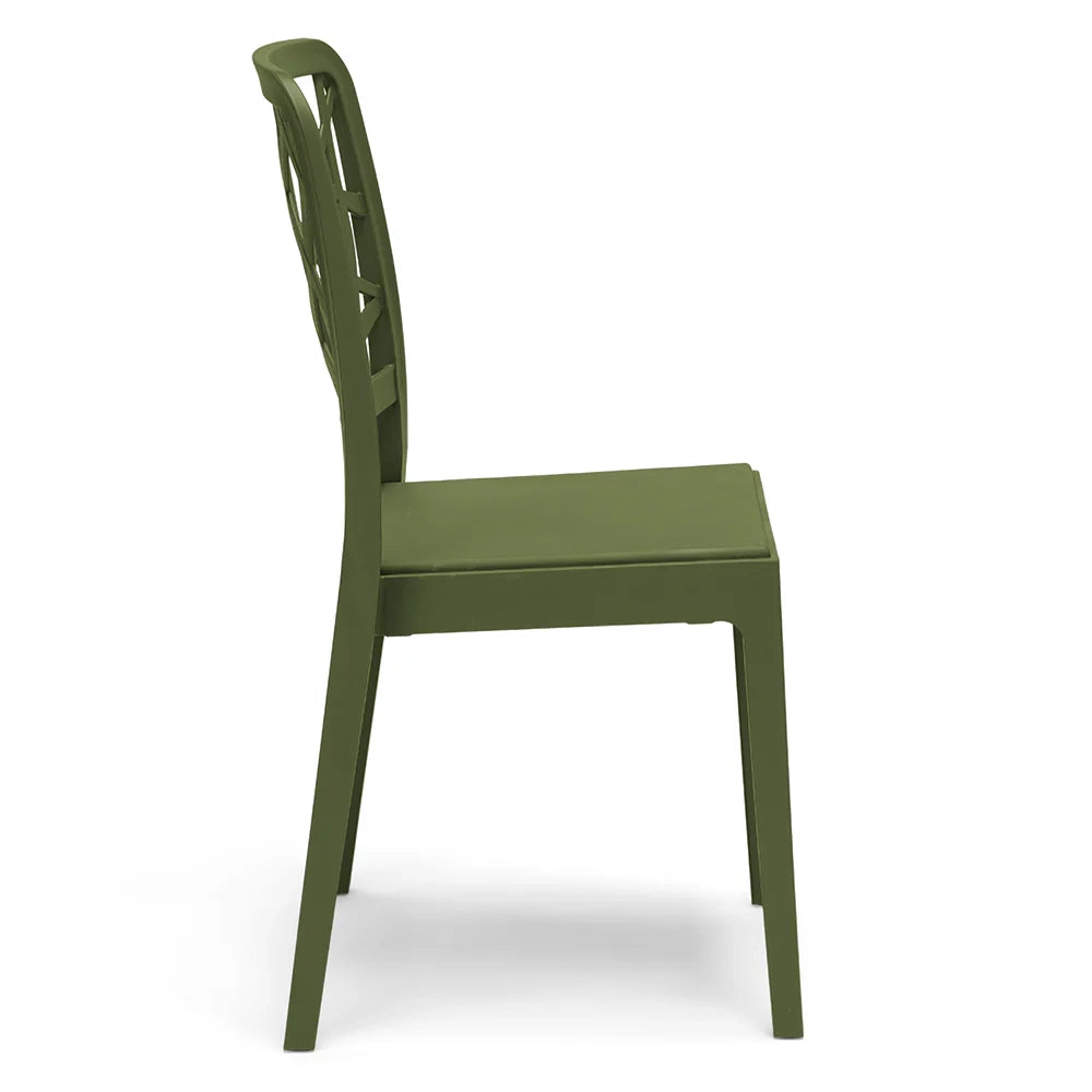 Set 4 sedie in polipropilene PENELOPE, 100% MADE IN ITALY, impilabile, resistente ai raggi UV, design moderno, ideale per sala da pranzo, cucina, sala d’attesa, bar, ristoranti o giardino, colore Verde Oliva