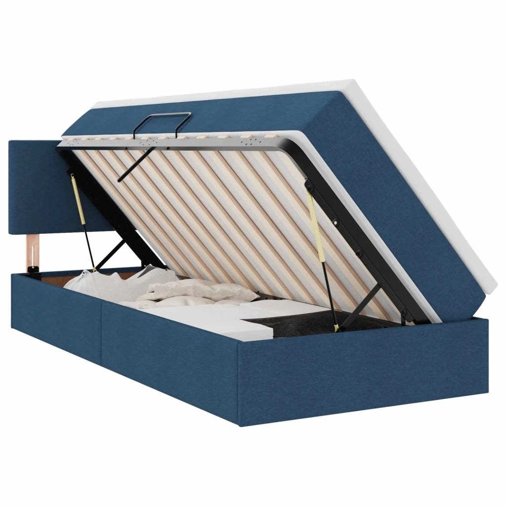 Letto con contenitore e materasso con testiera Blu 100 x 200 cm
