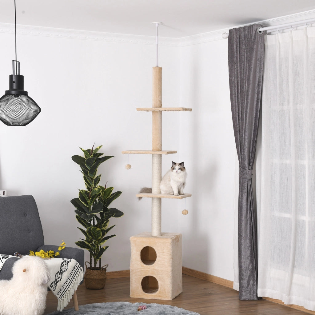 Tiragraffi per Gatti Multilivello ¨C zephmum ¨C Giallo 220-245cm con Cucce