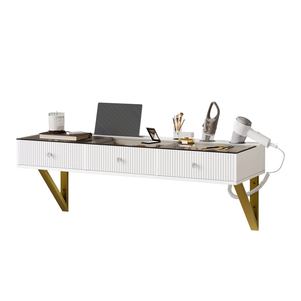 Toeletta sospesa con 3 cassetti, piano in vetro, bianco, 120¡Á40¡Á45 cm