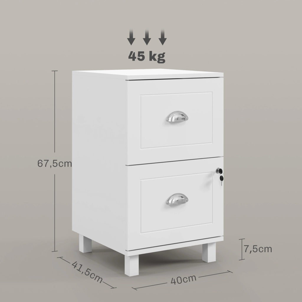 Cassettiera con 2 Cassetti e Serratura ¨C zephmum ¨C Bianco 40x41,5x67,5 cm