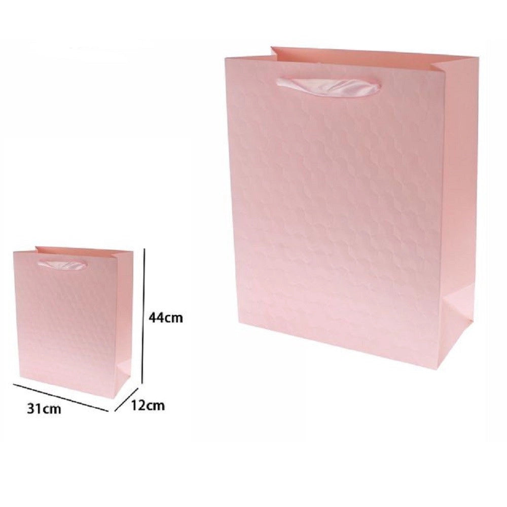 Trade Shop - Set 2pz Borse Buste Regalo Shopper Rosa Goffrata Manico Tessuto 44x31x12cm 69931 -