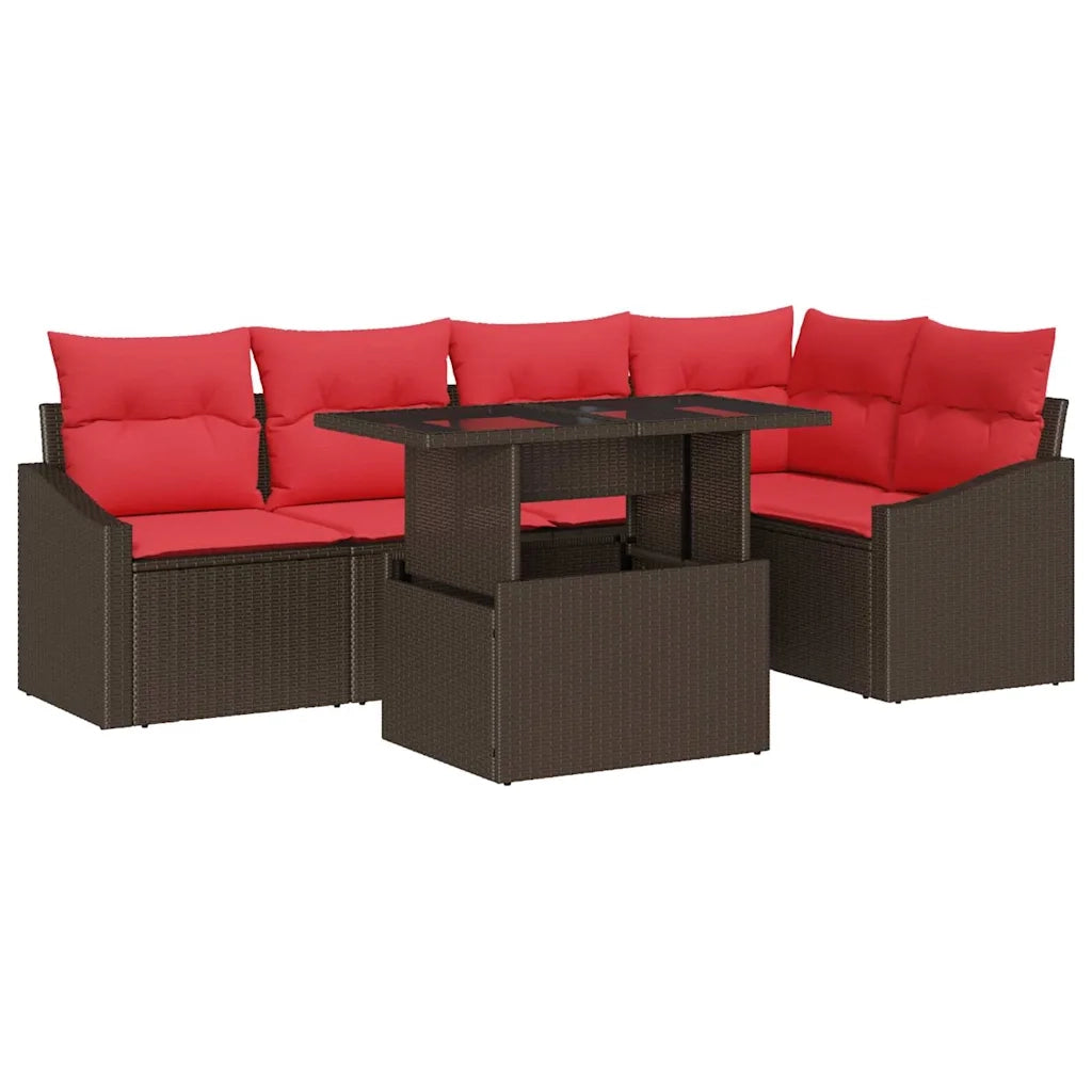 Set Divano da Giardino 6 pz Marrone e Rosso polyrattan 3349010