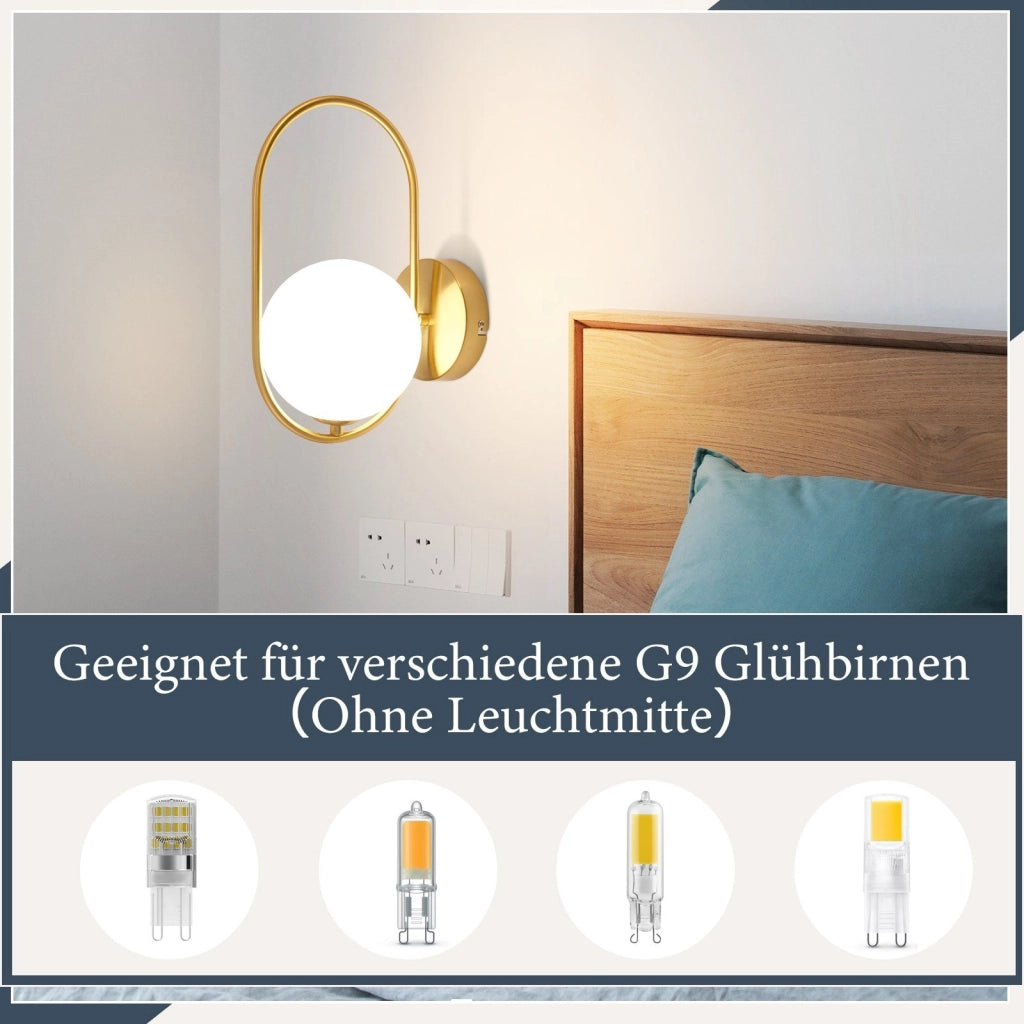 ZMH Lampada da parete moderna per interni design in vetro e metallo dorato G9 Lampada da letto creativa vintage