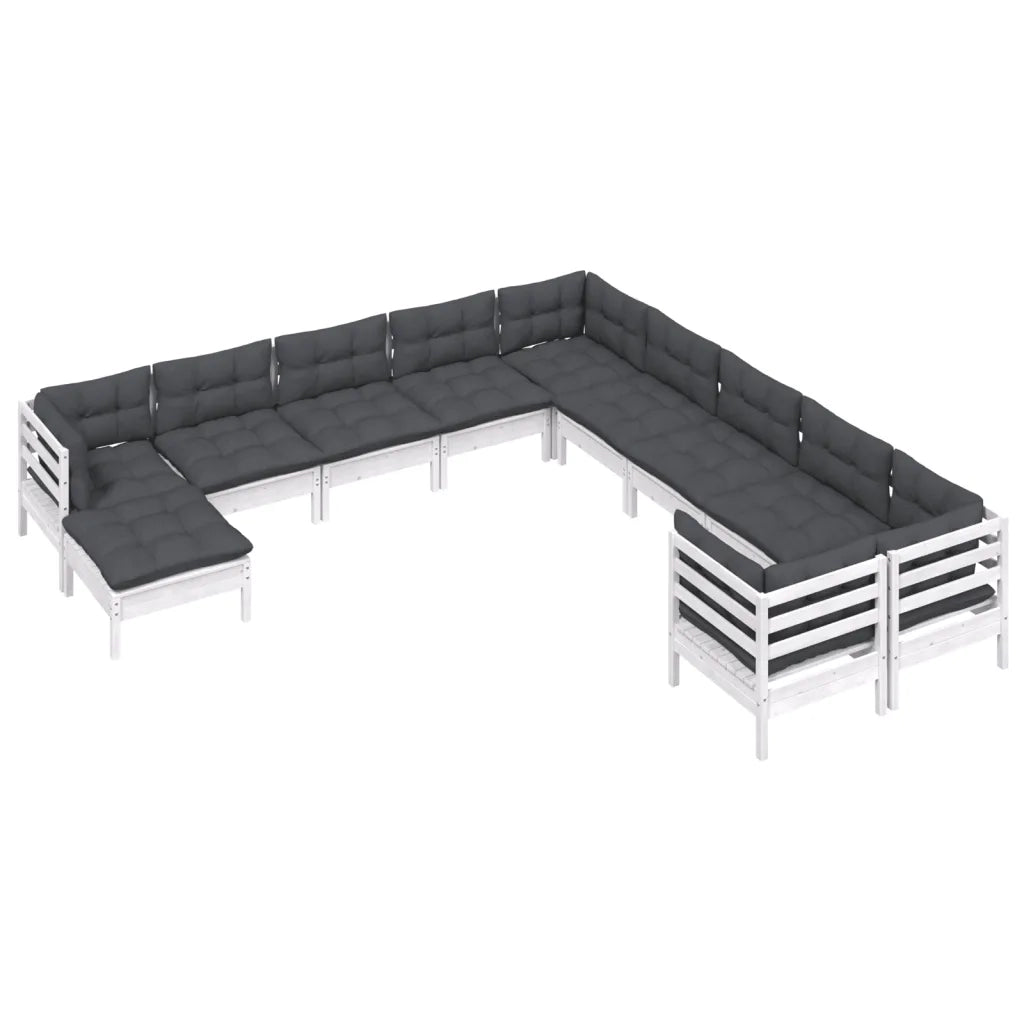 Set Divani da Giardino 11 pz con Cuscini Legno di Pino Biancocod mxl 73530
