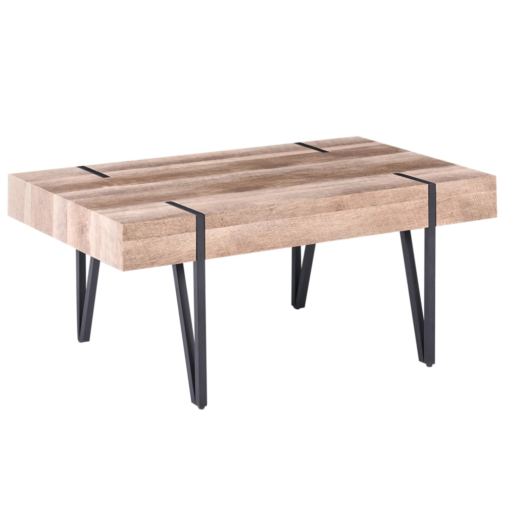 Tavolino da caffè Piano Marrone Gambe a Forcella in Metallo Nero 110 x 60 cm Stile Industriale Rettangolare