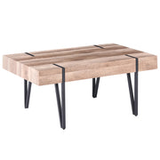 Tavolino da caffè Piano Marrone Gambe a Forcella in Metallo Nero 110 x 60 cm Stile Industriale Rettangolare
