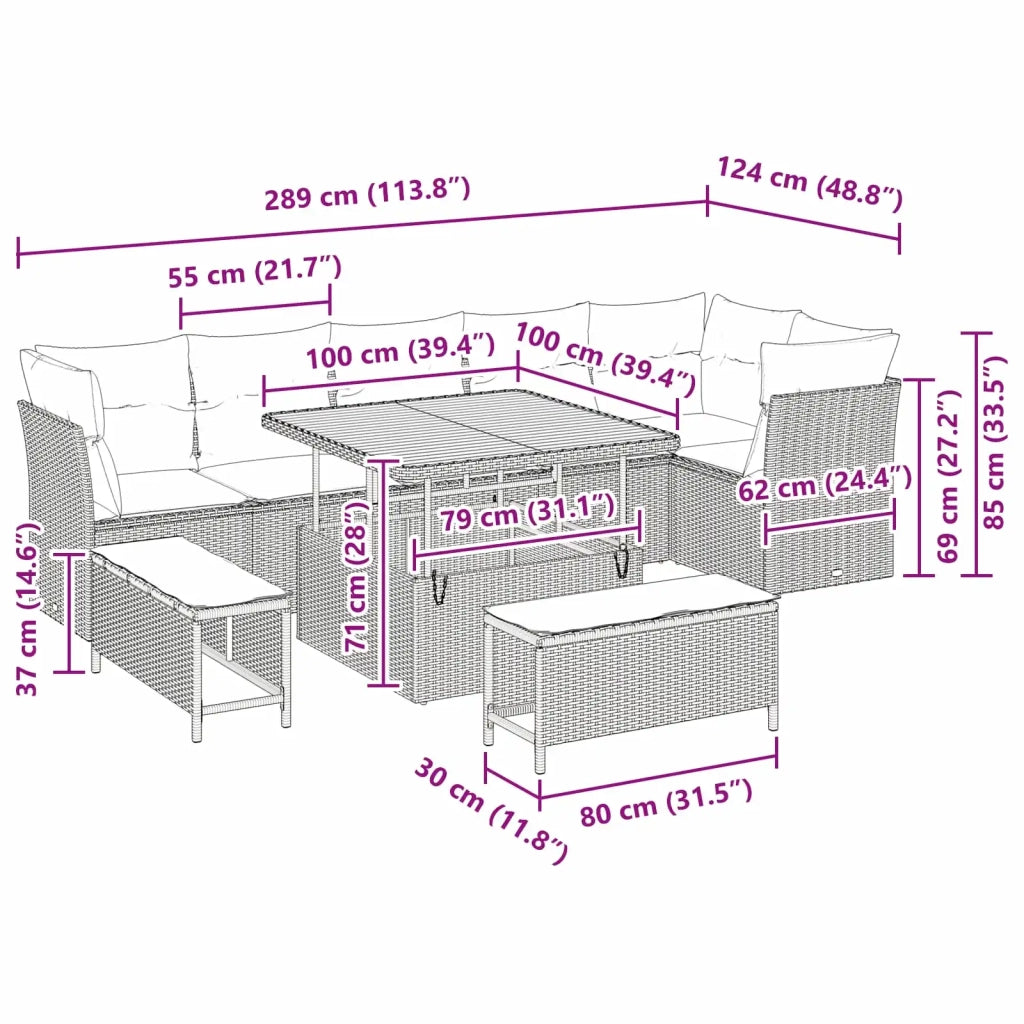 Set Divano da Giardino 9 pcs Nero polyrattan 3361494