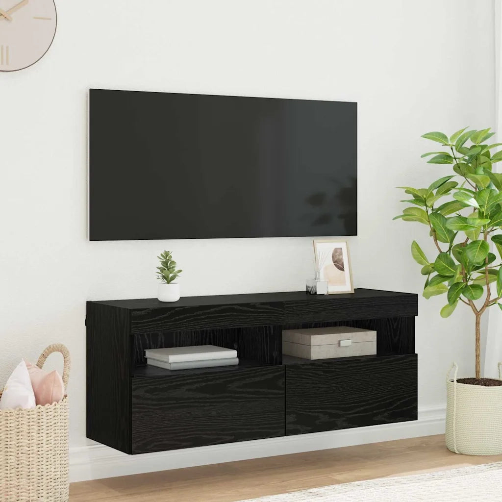 Mobile TV da parete con LED Rovere Nero 100 x 30 x 40 cm 882985