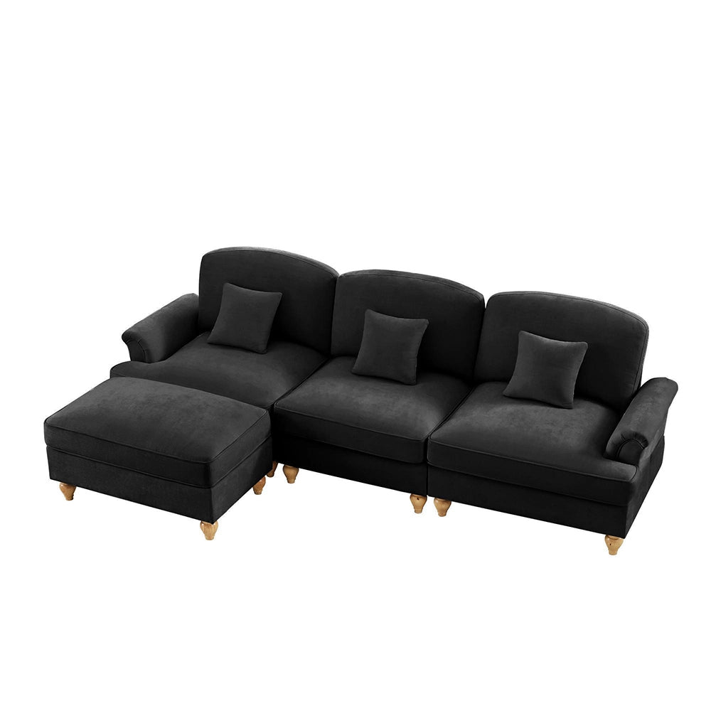 Divano modulare 3 posti - Xylo - Forma L, chenille, mid-century, nero