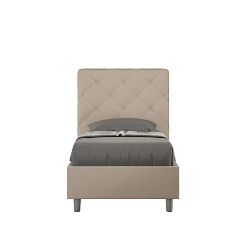 Letto singolo contenitore imbottito 90x200 similpelle tortora Priya