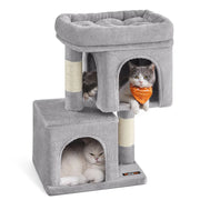 Tiragraffi per gatti torre da gioco 67 cm casetta per gattini fino a 3 kg grande piattaforma 2 nicchie tiragraffi grigio chiaro 12_0003896