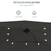 Ombrellone da Giardino Rettangolare 2x3 m Inclinabile con Apertura a Manovella, Grigio