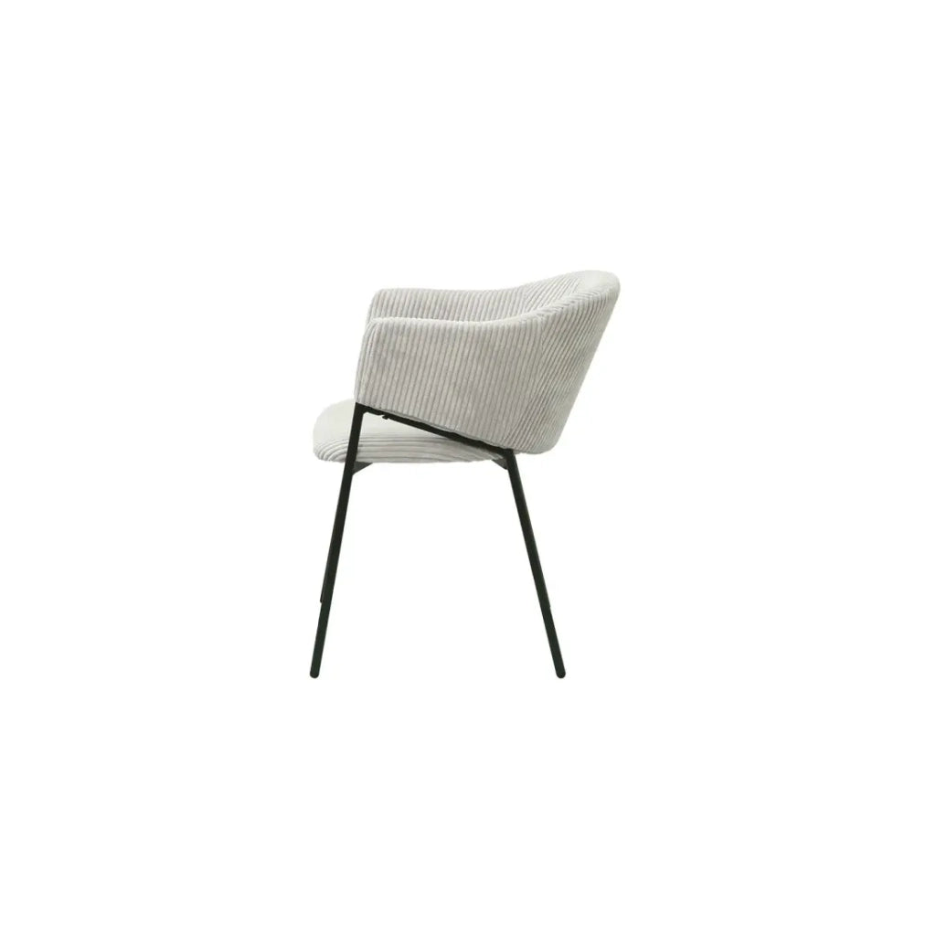Sedia da pranzo IMANY – Velluto a coste grigio chiaro – Braccioli – Piedi in metallo nero – Stile design / industriale