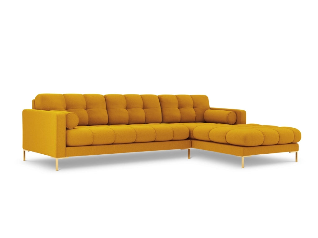 Cosmopolitan Design - Divano angolare destro "Bali" 5 posti in tessuto strutturato giallo 