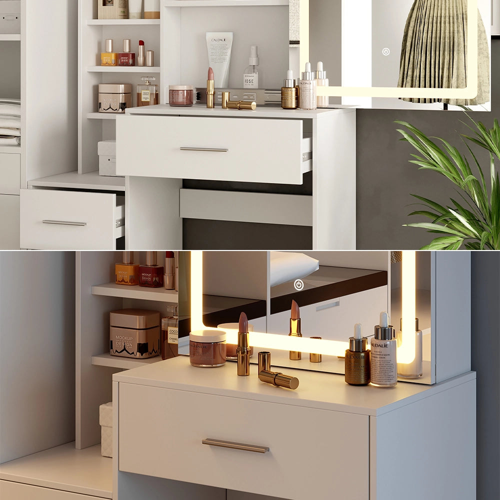 Vicco Tavolo da toilette Bianco 80 cm con specchio a LED