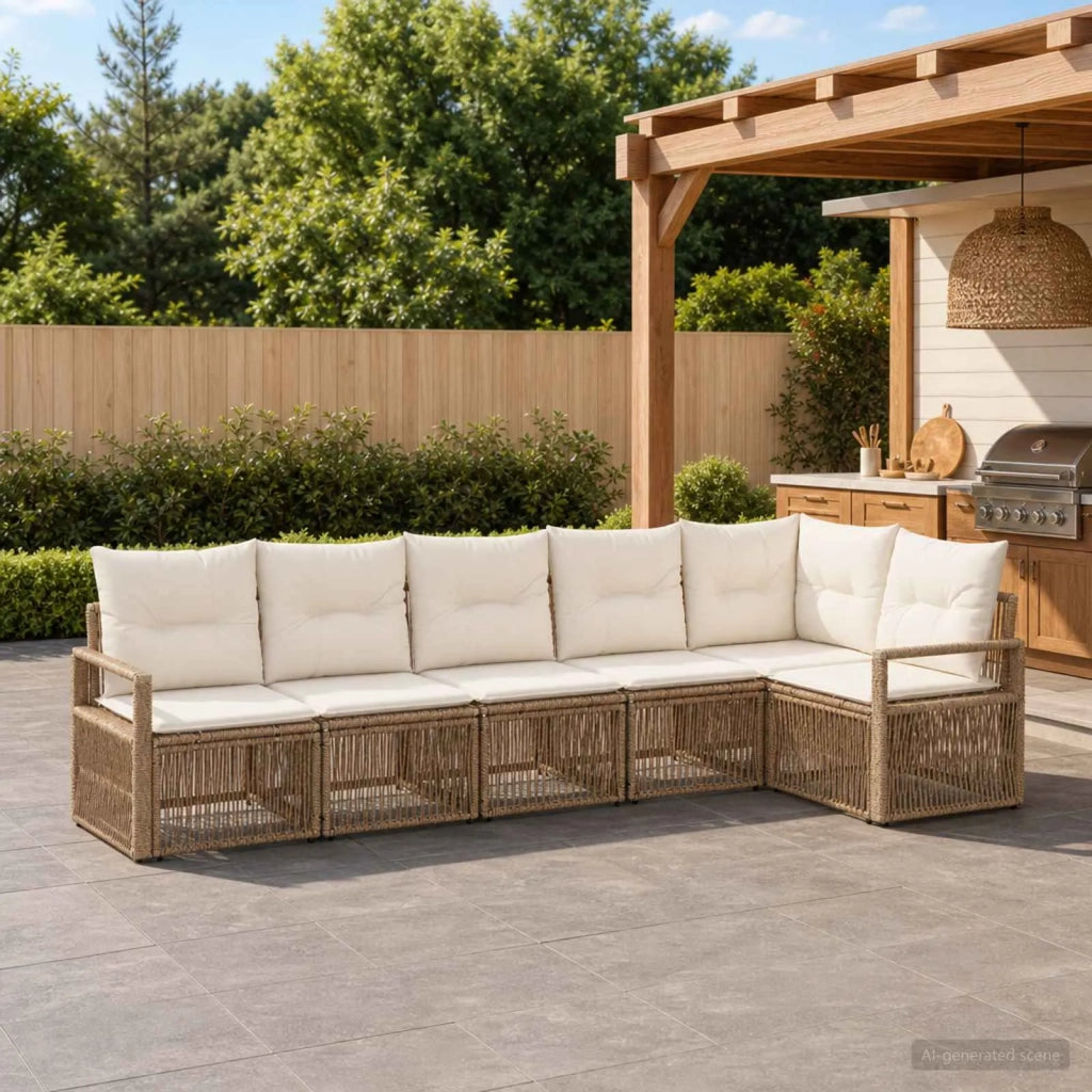 Set Divano da Giardino 6 pz Beige polyrattan 3435717