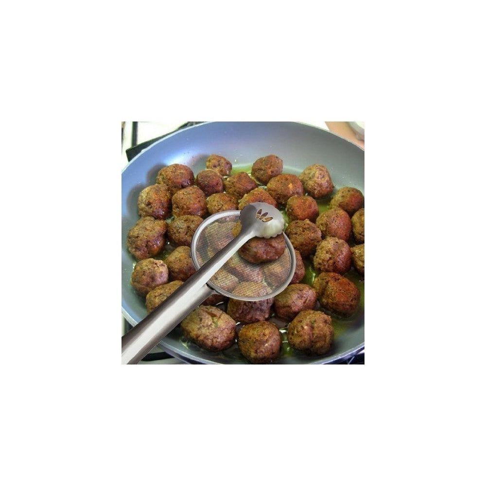 Trade Shop - Pinza Con Colino Scola Fritto Frittura A Retina Paletta Patatine Acciaio Cucina -