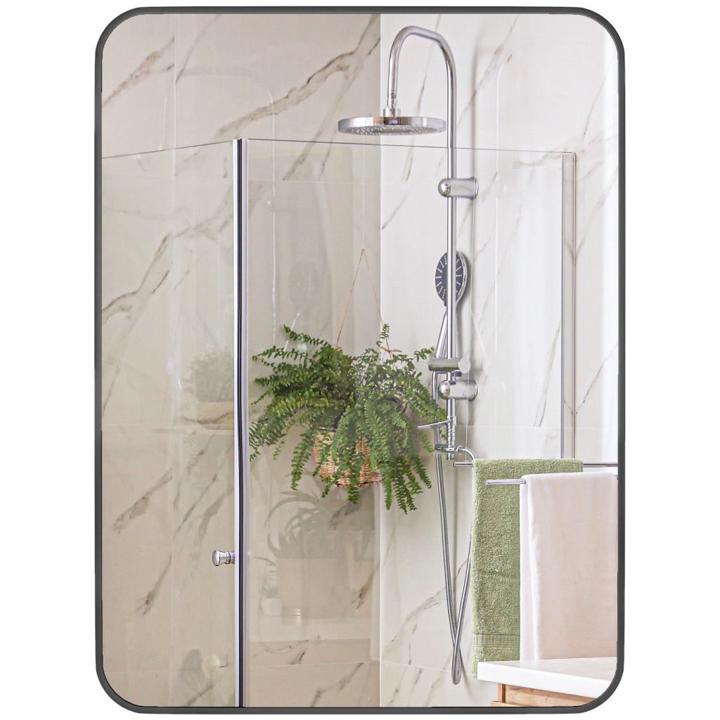 Specchio Bagno con Cornice in Metallo e Gancio, 60x2.5x80 cm, Nero