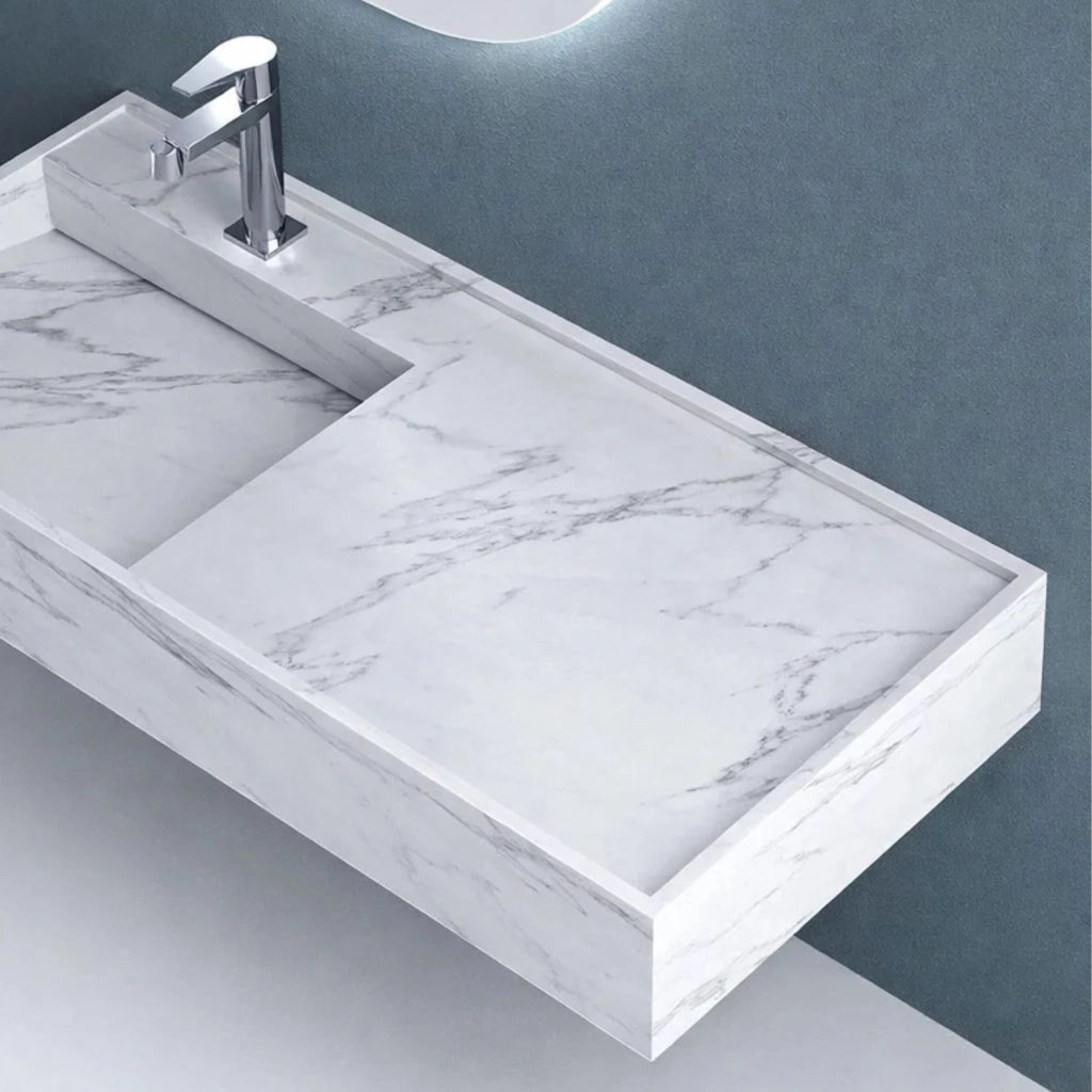 Lavabo consolle sospeso astrid artificial stone bianco venato elegante moderno *** finitura- bianco, confezione 1