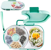 Spinner per snack multifunzionale con contenitore, con copertura, contenitore portatile per snack con 5 compartimenti, organizzatore per snack rotondo con melone, non BPA per un party all'aperto per la famiglia (verde)