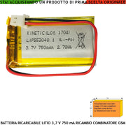 Batteria Ricaricabile ai Polimeri di Litio Capacità Tipica 700 mA Tensione 3,7 V Protezione PCM e da Cortocircuito Tensione di Carica 4,2 V Ricambio Combinatore GSM Nano Dimensioni L50XS5XH30 mm