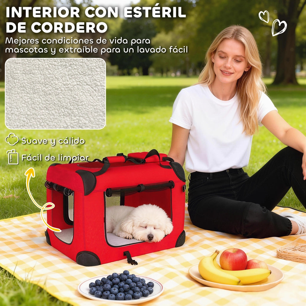 Trasportino per Cani Pieghevole con Cuscino ¨C zephmum ¨C Rosso 60x41.5x41 cm