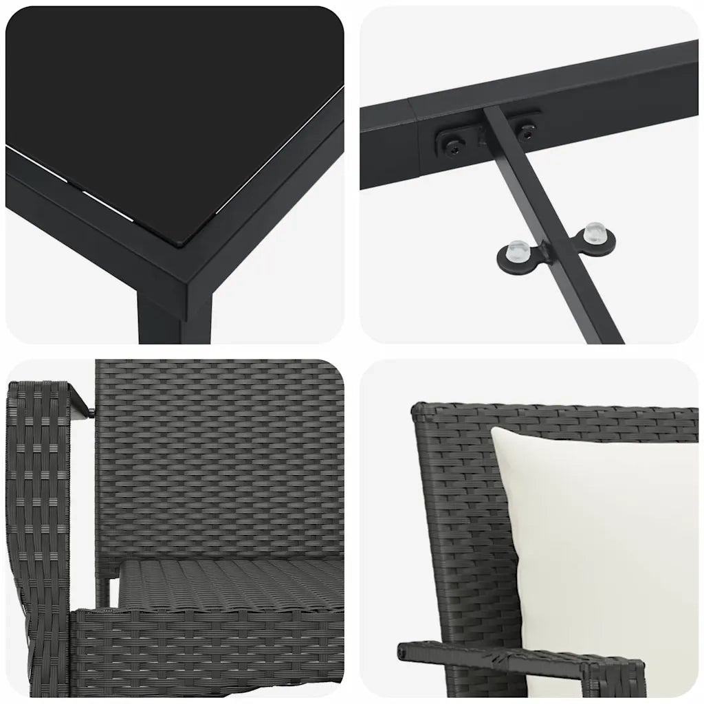 Set da Pranzo per Giardino con cuscino 5 pcs Nero polyrattan 3380074