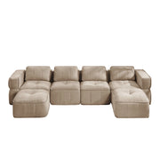 Divano modulare a U 4 posti senza telaio con pouf e seduta profonda in poliestere sabbia 344 × 162 × 67 cm