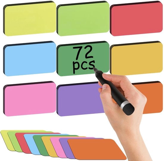 Pacchetto di 72 strisce adesive magnetiche, descrittabili, etichette magnetiche, piastre magnetiche per scrivere su lavagne, accessori, cancellabili per lavagne magnetiche, pareti magnetiche, frigoriferi (120 x 70 mm)