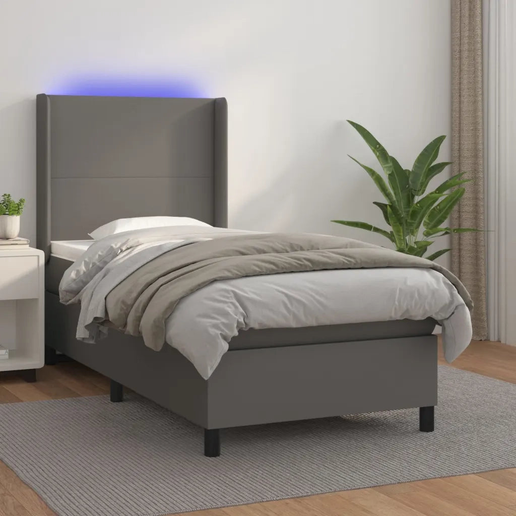 Giroletto Molle con Materasso e LED Grigio 100x200cm Similpellecod mxl 99394