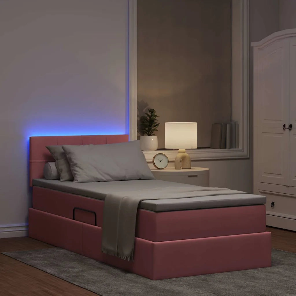 Letto con contenitore LED e materasso Rosa 90 x 200 cm Velluto
