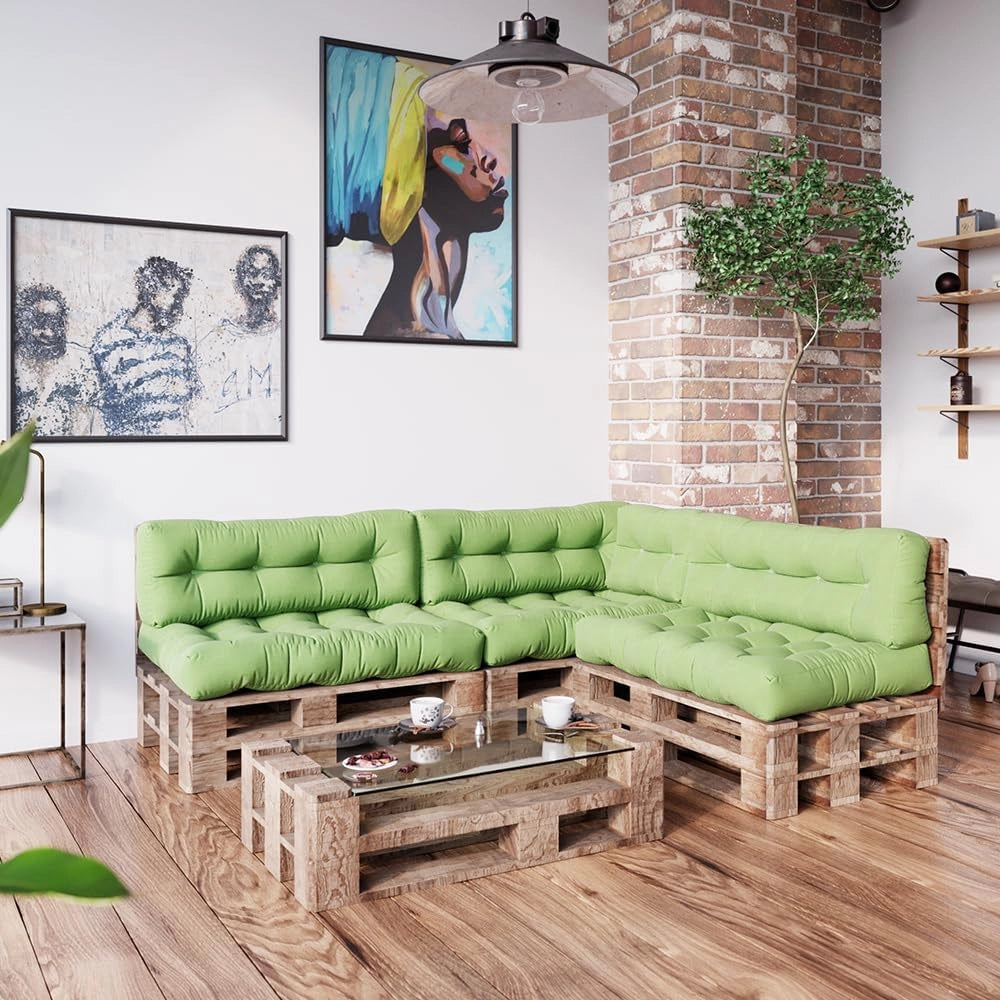 Set di cuscini per pallet "Flocken", Verde, 7 scomparti, per l’imbottitura di sedute e schienali su pallet europallet